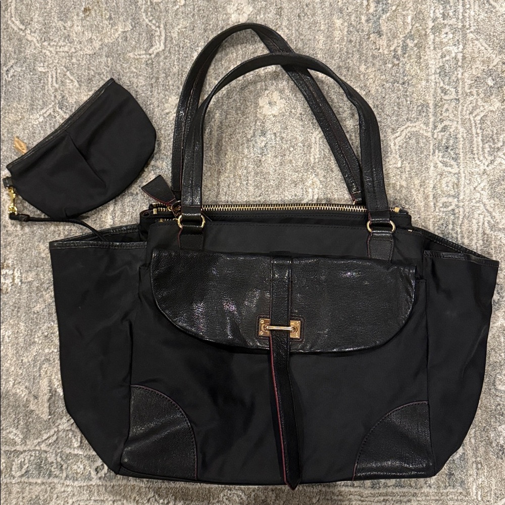 MZ Wallace Black Tote Bag with Gold Accents